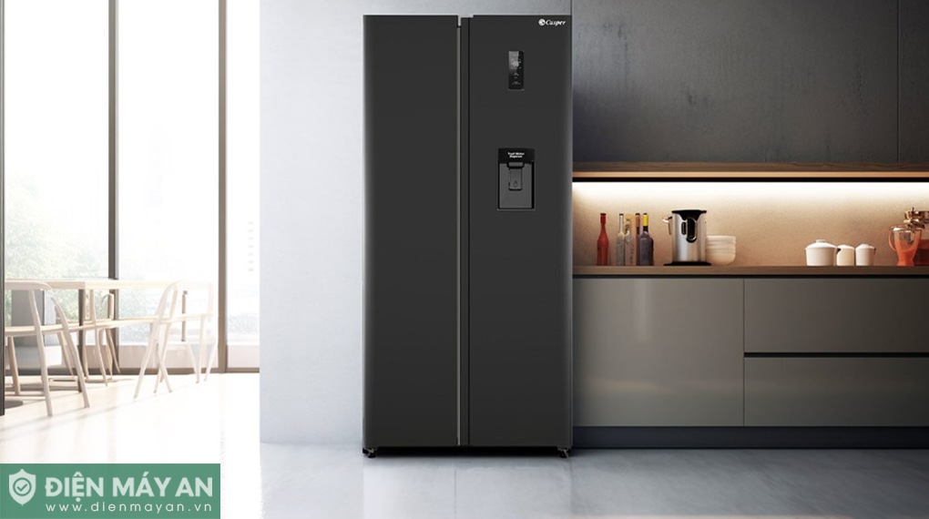 Tủ lạnh Casper Inverter RS-460PBW sở hữu thiết kế kim loại đen tinh tế, sang trọng